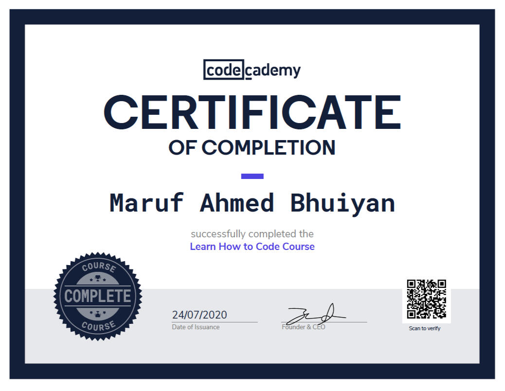 Certificate Learn How to Code